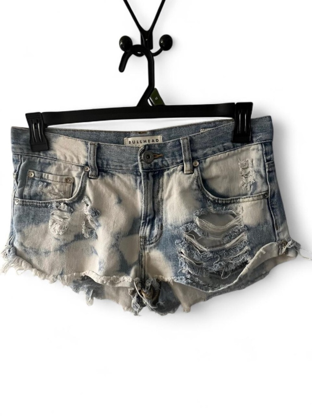 Women's Light Blue Distressed Denim Jean Shorts - Picture 2 of 4